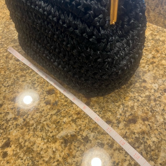 Vintage 1960s Black Straw Leather Lined Handbag Purse Jana Made in Italy - Picture 7 of 9